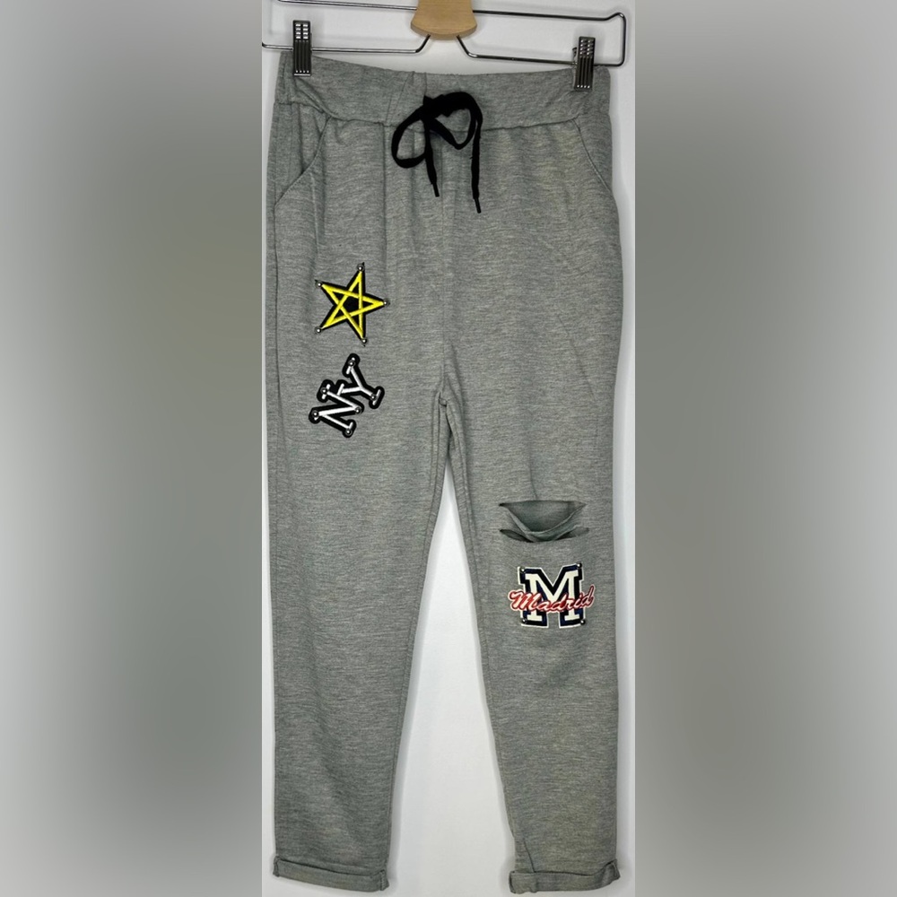 L&A Fashion: Gray Joggers with Star and Letter Patches